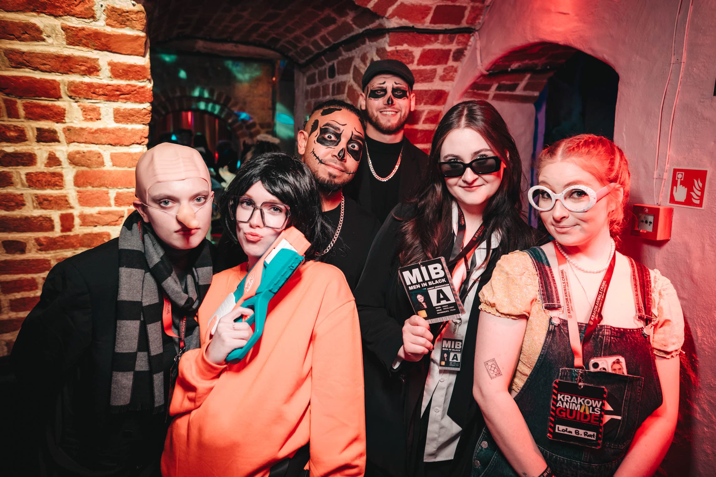 Halloween crawl crew posing together in the opening venue