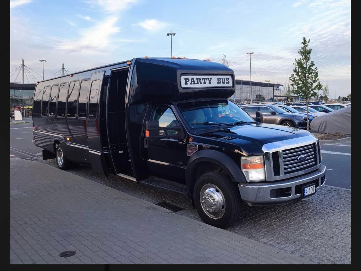 Private party bus waiting in Krakow at night