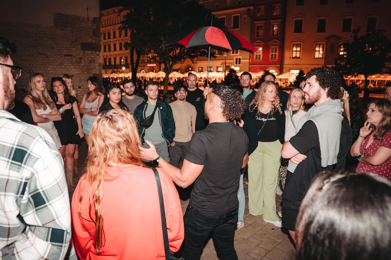 Krakow Animals Crawl meeting point with the black and red umbrella