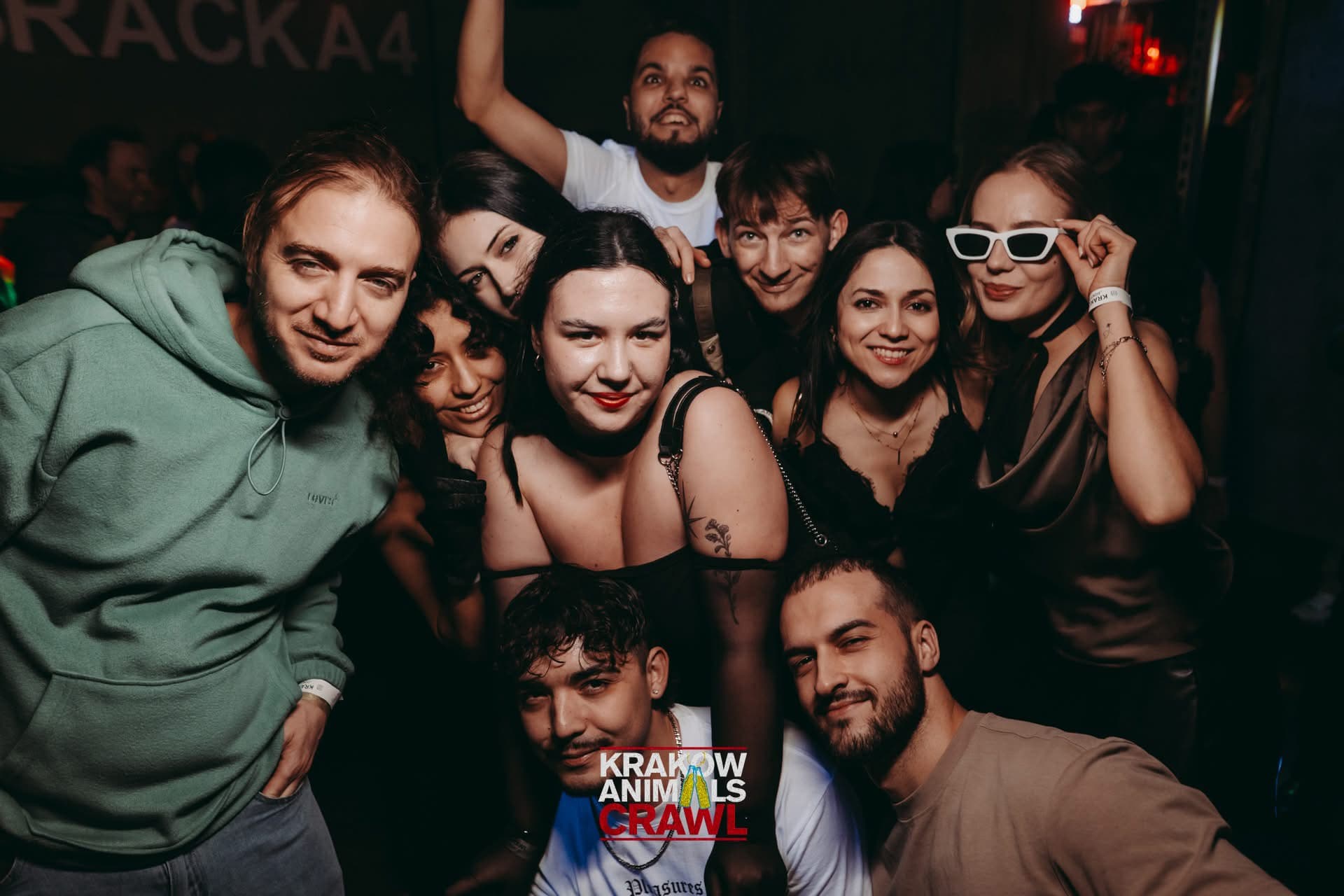 A large group of Krakow Animals Crawl guests celebrating together